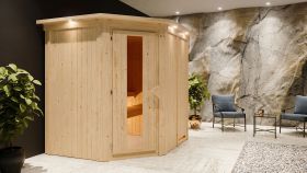Sauna "Askjell" mit Energiespartür und Kranz - Farbe: Natur - 210 x 184 x 202 cm (B x T x H)