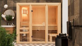 Sauna "Vali 2" SET - Farbe: Natur, Ofen BIO 3,6 kW - 216 x 122 x 198 cm (B x T x H)