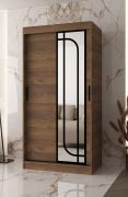 Schiebetürenschrank | Farbe: Walnuss Warmia | 100 x 62 x 200 cm | 1 Spiegeltür | 2 Kleiderstangen | schmaler Kleiderschrank | 5 Fächer | Griffe: Schwarz