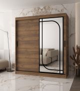 Kleiderschrank | 10 Fächer | 2 Kleiderstangen | Farbe: Walnuss Warmia | Schiebetürenschrank | 180 x 62 x 200 cm | 1 Spiegeltür | zuverlässiges Gleitsysteme