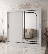 Schiebetürenschrank | Weiß Matt | dekorativer Spiegel | 200 x 62 x 200 cm | 10 Fächer | 2 Kleiderstangen | Moderne Details | Kleiderschrank