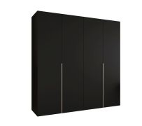 Kleiderschrank mit vier Türen Eiger 29, Farbe: Schwarz, zwei Kleiderstangen, 2 Meter breit, zwei Fächer, Soft-Close-Funktion, Griffe: Kaschmir, Drehtürenschrank