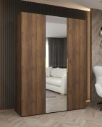 Drehtürenschrank mit einer Spiegeltür | Farbe: Walnuss | 1,5 Meter breit | zwei Kleiderstangen | Griffe: Gold | zwei Fächer | Soft-Close-Funktion