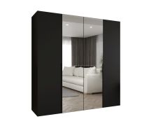Kleiderschrank mit zwei Kleiderstangen Eiger 83, Farbe: Schwarz, zwei Fächer, zwei Spiegeltüren, 2 Meter breit, Griffe: Schwarz, Soft-Close-Funktion