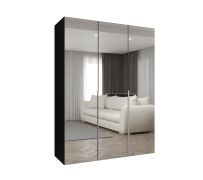 Kleiderschrank / Drehtürenschrank Eiger 128, Farbe: Schwarz, Soft-Close-Funktion, zwei Kleiderstange, 1,5 Meter breit, zwei Fächer, Griffe: Kaschmir