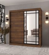 Kleiderschrank / Schiebetürenschrank | Farbe: Walnuss Warmia | dekorative Spiegeltür | 180 x 62 x 200 | 10 Fächer | 2 Kleiderstangen | Moderne Details