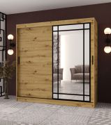 Kleiderschrank | Farbe: Eiche Artisan | 10 Fächer | 200 x 62 x 200 cm | 2 Kleiderstangen | dekorative Spiegeltür | Schiebetürenschrank | hochwertig Verarbeitet