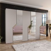 Drehtürenschrank | 3 Spiegeltüren | Farbe: Kaschmir | 3 Fächer | 3 Kleiderstangen | Soft-Close-Funktion | Griffe: Gold | Maße: 300 x 52 x 202 cm | Kleiderschrank | ABS-Kanten