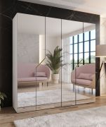 Kleiderschrank | Farbe: Weiß | 2 Fächer | Schlafzimmerschrank mit Spiegel | 2 Kleiderstangen | Griffe: Gold | Soft-Close-Funktion | Maße: 200 x 52 x 202 cm | ABS-Kanten