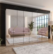 Drehtürenschrank | Farbe: Kaschmir | Soft-Close-Funktion | Griffe: Gold | 3 Fächer | 3 Kleiderstangen | Maße: 300 x 52 x 202 cm | ABS | Kleiderschrank