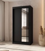 Kleiderschrank | Farbe: Schwarz Matt | 2 Kleiderstangen | 5 Fächer | Schiebetürenschrank | Zuverlässiges Gleitsysteme | 100 x 62 x 200 cm | dekorative Spiegeltür