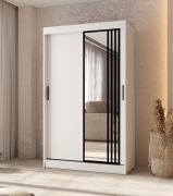 Schiebetürenschrank / Kleiderschrank | Weiß Matt | 120 x 62 x 200 cm | Moderne Details | 5 Fächer | 2 Kleiderstangen | elegante Ausführung