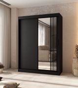 Schiebetürenschrank | Schwarz Matt | 5 Fächer | 2 Kleiderstangen | Moderne Details | 1 Spiegeltür | 150 x 62 x 200 cm | Kleiderschrank
