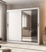 Kleiderschrank / Schiebetürenschrank | dekorative Spiegeltür | Weiß Matt | 10 Fächer | 2 Kleiderstangen | 200 x 62 x 200 cm | für Schlafzimmer
