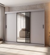 Schiebetürenschrank | 10 Fächer | Kaschmir | 2 Kleiderstangen | hochwertig Verarbeitet | Kleiderschrank | 250 x 62 x 200 cm | dekorative Spiegeltür