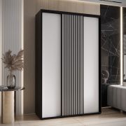 Kleiderschrank Tharo 1,5 Meter breit mit Schiebetüren in Schwarz/Weiß, moderne Optik, Einlegeböden, auch für Wohnzimmer geeignet, Anti Staubbürsten