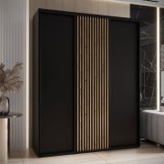 Schwarzer Schiebetürenschrank Mina, modernes Design, schwarze Metallgriffe, inklusive Anti-Staubbürsten, platzsparend, viel Stauraum, 235,2 x 190 x 60 cm