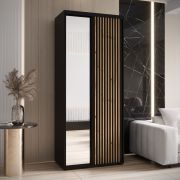 Kleiderschrank mit Spiegeltüre Mina in Schwarz, Schiebetüren, Anti Staubbürsten, viel Stauraum, Metallgriffe, 235,2 x 100 x 60 cm, Einlegeböden