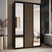 Schwarzer Kleiderschrank Mina mit Schiebetüren und Spiegel, Anti Staubbürsten, viel Stauraum, auch für Wohnzimmer geeignet, 235,2 x 160 x 60 cm