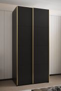 Kleiderschrank / Schiebetürenschrank | 6 Fächer | 2 Kleiderstangen | 2450,5 x 120 x 64 cm | 6 Einlegeböden | Soft-Close | Farbe: Schwarz |2 Schiebetüren