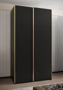 Kleiderschrank / Schiebetürenschrank | ABS-Kantenschutz | 6 Fächer | 245,5 x 140 x 64 cm | 6 Einlegeböden | 2 Kleiderstangen | Farbe: Schwarz