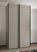 Kleiderschrank / Schiebetürenschrank | 2 Schiebetüren |2 Kleiderstangen | 6 Fächer | ABS-kanten schütz | 245,5 x 140 x 64 cm | Farbe: Kaschmir | Soft-Close