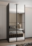 Kleiderschrank / Schiebetürenschrank | 6 Einlegeböden | 6 Fächer | 2 Kleiderstangen | 245,5 x 100 x 64 cm | 2 Schiebetüren | Farbe: Schwarz | Soft-Close