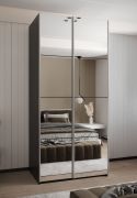 Kleiderschrank / Schiebetürenschrank | 2 Schiebetüren | 245,5 x 100 x 64 cm | 2 Kleiderstangen | 6 Fächer | 6 Einlegeböden | Farbe: Schwarz | Soft-Close