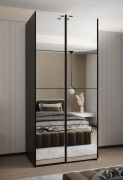 Kleiderschrank / Schiebetürenschrank | 2 Schiebetüren | ABS-Kantenschutz | 245,5 x 110 x 64 cm | 6 Fächer | 2 Kleiderstangen | Farbe: Schwarz |Soft-Close