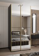 Kleiderschrank / Schiebetürenschrank | 2 Schiebetüren | 2 Kleiderstangen | 245,5 x 120 x 64 cm | 6 Fächer | 6 Einlegeböden | Farbe: Schwarz | Soft-Close