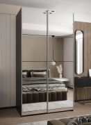 Schiebetürenschrank mit zwei Kleiderstangen | Soft-Close | 2 Schiebetüren | 245,5 x 130 x 64 cm | 6 Fächer | Farbe: Schwarz | ABS Kantenschutz