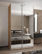 Kleiderschrank / Schiebetürenschrank | 2 Kleiderstangen | 245,5 x 140 x 64 cm | 2 Schiebetüren | Soft-Close | Spiegel | Farbe: Eiche Artisan | 6 Fächer