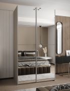 Kleiderschrank / Schiebetürenschrank | Farbe: Kaschmir | Spiegel | 245,5 x 140 x 64 cm | 2 Kleiderstangen | Soft-Close | 6 Fächer | 2 Schiebetüren