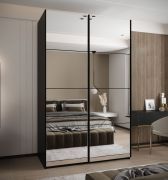 Kleiderschrank / Schiebetürenschrank | 245,5 x 160 x 54 | Soft-Close | Spiegel | 2 Kleiderstangen | 11 Fächer | Farbe: Schwarz | 2 Schiebetüren