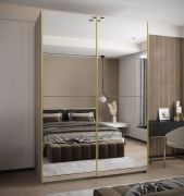 Kleiderschrank / Schiebetürenschrank | Soft-Close | Spiegel | Farbe: Kaschmir | 2 Kleiderstangen | 11 Fächer | 2 Schiebetüren | 245,5 x 170 x 64 cm