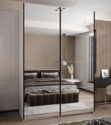 Kleiderschrank / Schiebetürenschrank | 245,5 x 180 x 64 cm | Soft-Close | 2 Kleiderstangen | 11 Fächer | Spiegel | Farbe: Weiß | 2 Schiebetüren
