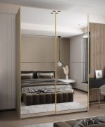 Kleiderschrank / Schiebetürenschrank | 11 Fächer | Soft-Close | 245,5 x 180 x 64 cm | Farbe: Kaschmir | 2 Schiebetüren | 2 Kleiderstangen | Spiegel