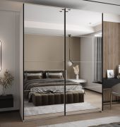 Kleiderschrank / Schiebetürenschrank | Farbe: Weiß | Soft-Close | Spiegel | 2 Kleiderstangen | 2 Schiebetüren | 245,5 x 190 x 64 cm | 11 Fächer