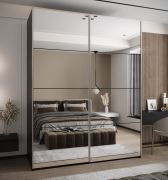 Kleiderschrank / Schiebetürenschrank | 2 Kleiderstangen | 2 Schiebetüren | 245,5 x 200 x 64 cm | Soft-Close | Farbe: Schwarz | Spiegel | 11 Fächer