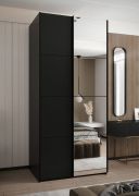 Kleiderschrank / Schiebetürenschrank | 245,5 x 100 x 64 cm | Farbe: Schwarz | Spiegel | Soft-Close | 2 Kleiderstangen | 2 Schiebetüren |Spiegel