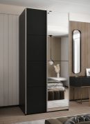 Kleiderschrank / Schiebetürenschrank | 2 Kleiderstangen | Farbe: Schwarz | Spiegel | Soft-Close | 245,5 x 100 x 64 cm | 2 Schiebetüren | 6 Fächer