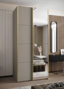 Kleiderschrank / Schiebetürenschrank | Farbe: Kaschmir | 245,5 x 110 x 64 cm | 2 Kleiderstangen | Soft-Close | Spiegel | 2 Schiebetüren | 6 Fächer