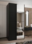 Kleiderschrank / Schiebetürenschrank | 6 Fächer | 245,5 x 120 x 64 cm | 2 Kleiderstangen | 2 Schiebetüren | Soft-Close | Spiegel | Farbe: Schwarz