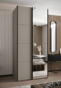 Kleiderschrank / Schiebetürenschrank | Soft-Close | Spiegel | Farbe: Kaschmir | 6 Fächer | 2 Kleiderstangen | 245,5 x 120 x 64 cm | 2 Schiebetüren