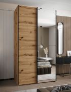 Kleiderschrank / Schiebetürenschrank | 6 Fächer | Soft-Close | 245,5 x 130 x 64 cm | 2 Kleiderstangen | Farbe: Eiche Artisan | Spiegel | 2 Schiebetüren