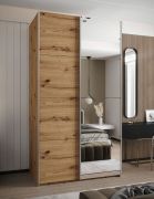 Kleiderschrank / Schiebetürenschrank | 245,5 x 130 x 64 cm | 6 Fächer | 2 Schiebetüren | Soft-Close | 2 Kleiderstangen | Farbe: Eiche Artisan | Spiegel