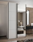 Kleiderschrank / Schiebetürenschrank | Spiegel | 2 Kleiderstangen | 245,5 x 140 x 64 cm | Soft-Close | 6 Fächer | Farbe: Weiß | 2 Schiebetüren