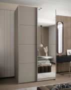 Kleiderschrank / Schiebetürenschrank | 245,5 x 140 x 64 cm | 6 Fächer | 2 Kleiderstangen | 2 Schiebetüren | Soft-Close | Spiegel | Farbe: Kaschmir