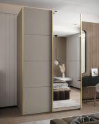 Kleiderschrank / Schiebetürenschrank | 245,5 x 150 x 64 cm | 6 Fächer | 2 Kleiderstangen | Farbe: Kaschmir | 2 Schiebetüren | Spiegel | Soft-Close