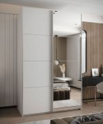 Kleiderschrank / Schiebetürenschrank | Farbe: Weiß | 11 Fächer | 2 Schiebetüren | 2 Kleiderstangen | 245,5 x 160 x 64 cm | Spiegel | Soft-Close